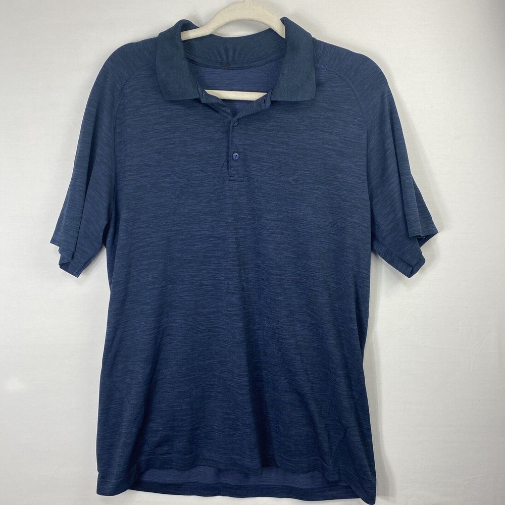 Lululemon Mens Size Large Metal Vent Tech Polo Shirt Performance Heather Navy